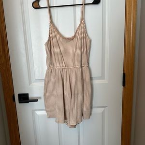 Brown and white striped AEO ribbed romper. Medium.